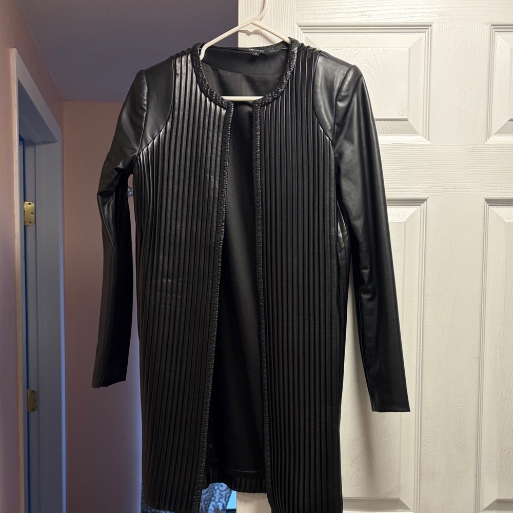 JAYGODFREY Black Faux Leather Ribbed Longline Jacket